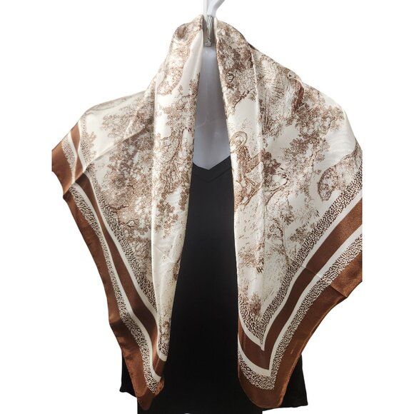 Scarf Brown & Beige Animal Wildlife Print Luxury Large 35" Square Accessory - Picture 14 of 15